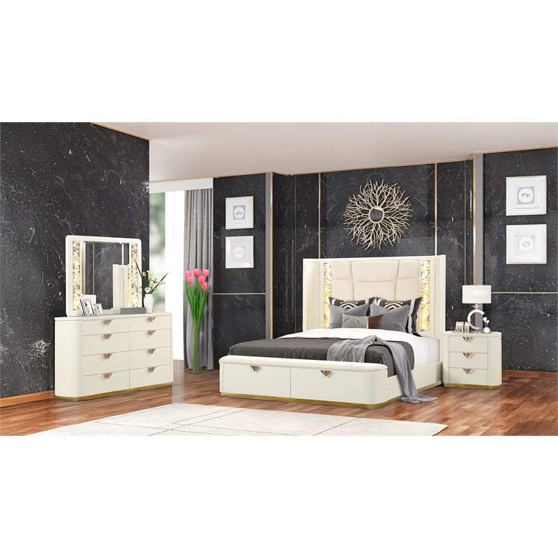 La Pierre Contemporary Style King 4PC Bedroom Set made with Wood in Beige