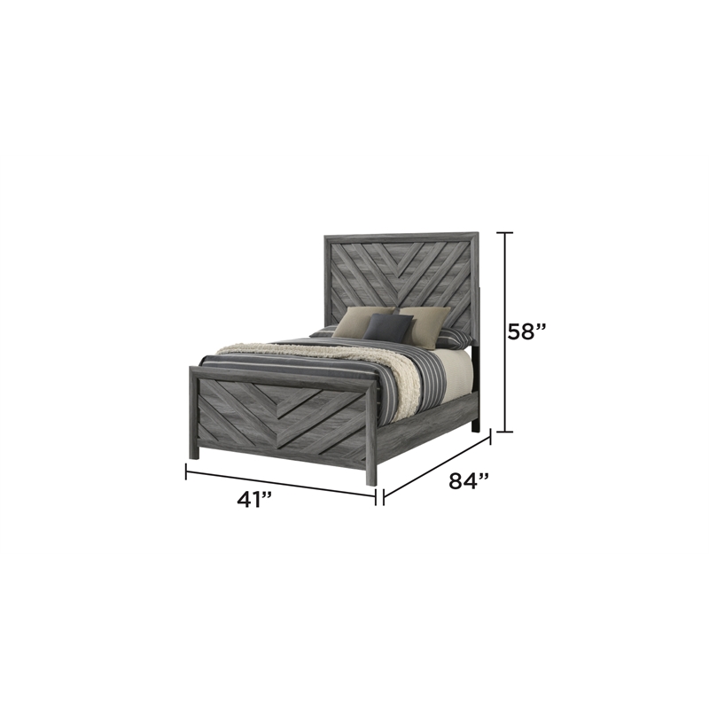 Denver Modern Style Twin Size Bed Made With Wood in Gray Colour