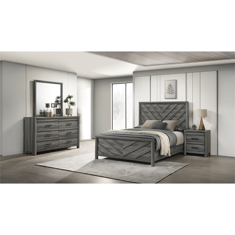 Denver Modern Style 4PC Queen Size Bedroom Set Made With Wood in Gray Colour