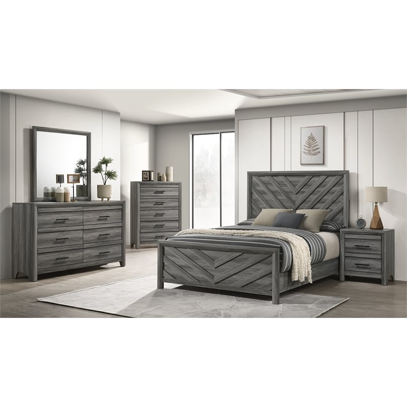 Denver Modern Style 5PC King Size Bedroom Set Made With Wood in Gray Colour
