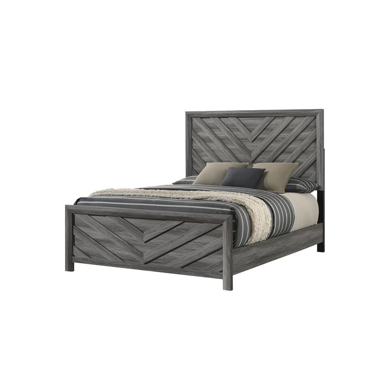 Denver Modern Style 5PC Full Size Bedroom Set Made With Wood in Gray Colour