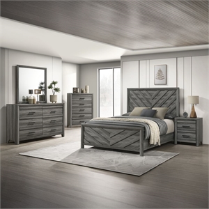 Denver Modern Style 5PC Full Size Bedroom Set Made With Wood in Gray Colour