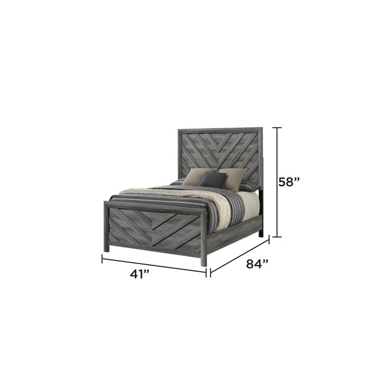 Denver Modern Style 4PC Twin Bedroom Set Made With Wood in Gray