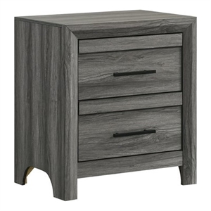 Denver Modern Style 2-Drawer Nightstand Made With Wood  & Black Handle in Gray