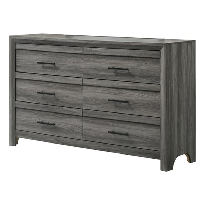 Denver Modern Style 6-Drawer Dresser Made With Wood & Black Handle Pulls in Gray
