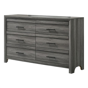 denver modern style 6-drawer dresser made with wood & black handle pulls in gray