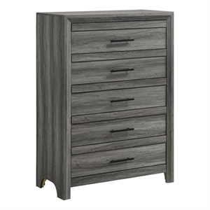 Denver Modern Style 5-Drawer Chest Made With Wood & Black Handle Pulls in Gray