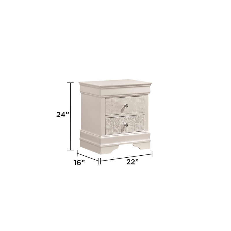 Blaze Modern 2-Drawer Nightstand made with Wood and silver metal Knobs in White