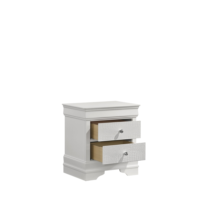 Blaze Modern 2-Drawer Nightstand made with Wood and silver metal Knobs in White