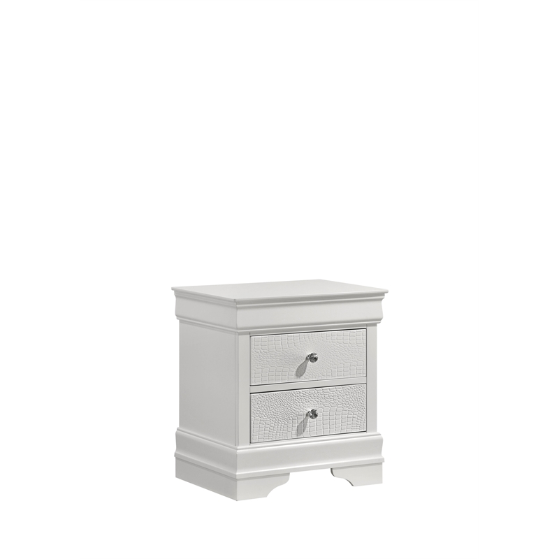 Blaze Modern 2-Drawer Nightstand made with Wood and silver metal Knobs in White