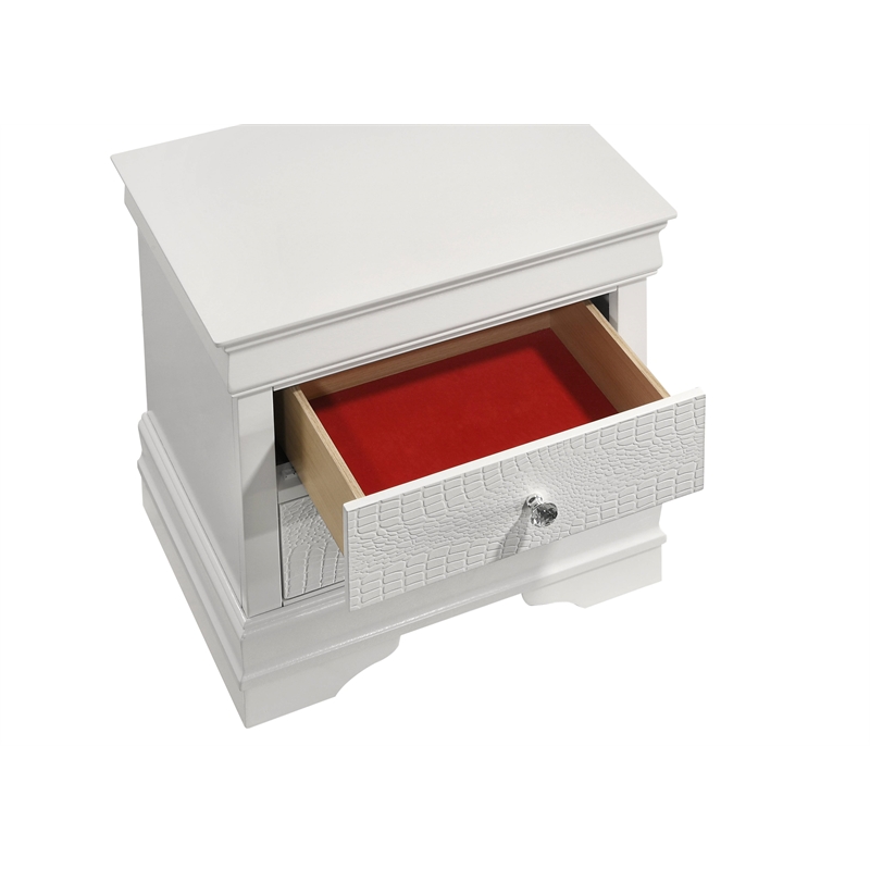 Blaze Modern 2-Drawer Nightstand made with Wood and silver metal Knobs in White