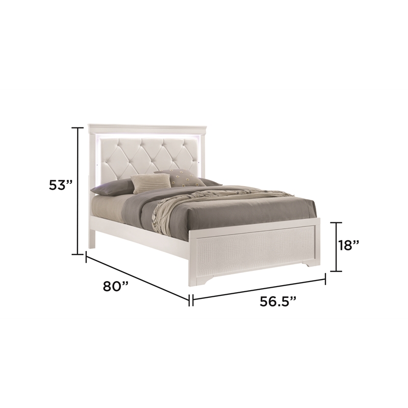 Blaze Modern Style Full Bed made with Wood in White