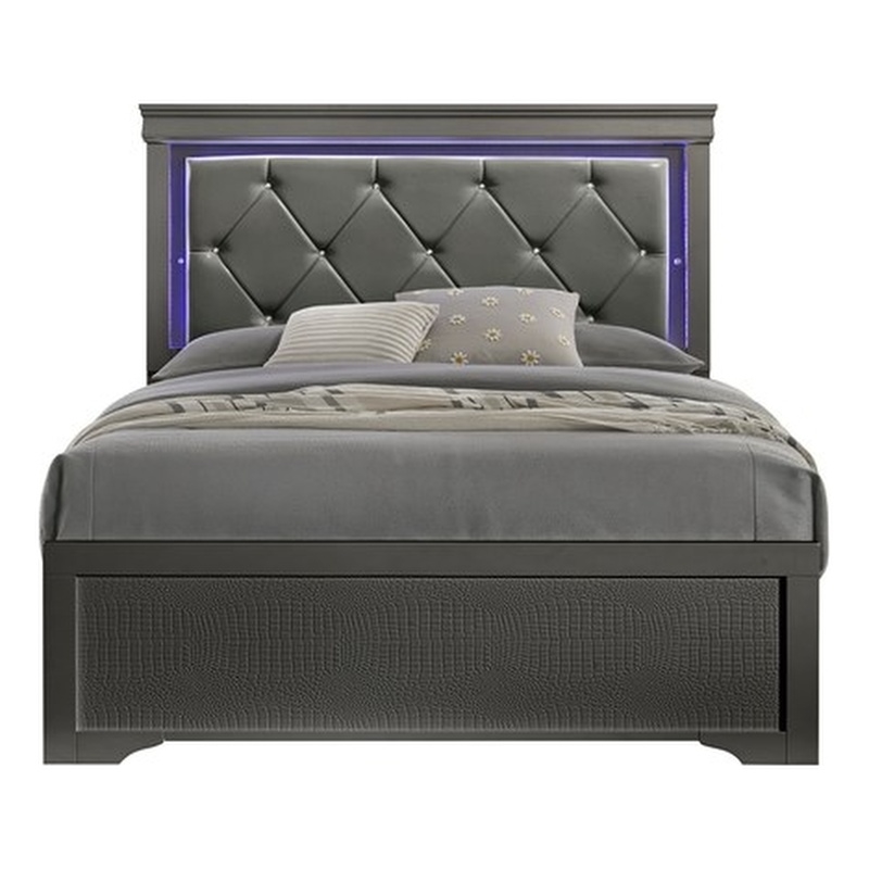 Blaze Modern Stylish Queen Bed Wooden Frame in Gray Finish