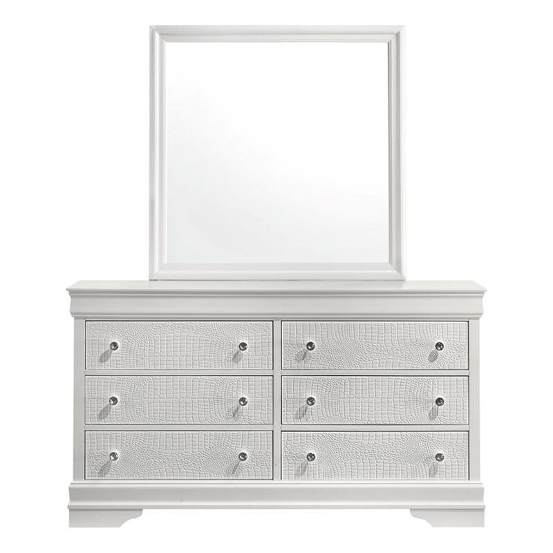 Blaze Modern 6-Drawer Dresser made with Wood and silver metal Knobs in White