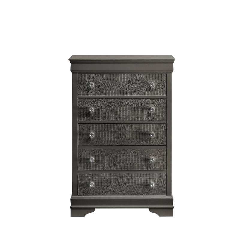 Blaze Modern Style Full 5PC bedroom set made with Wood & LED Headboard in Gray