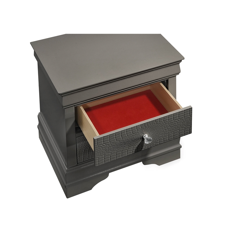 Blaze Modern Style Full 5PC bedroom set made with Wood & LED Headboard in Gray