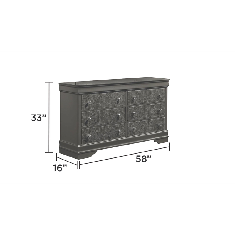 Blaze Modern Style Full 5PC bedroom set made with Wood & LED Headboard in Gray