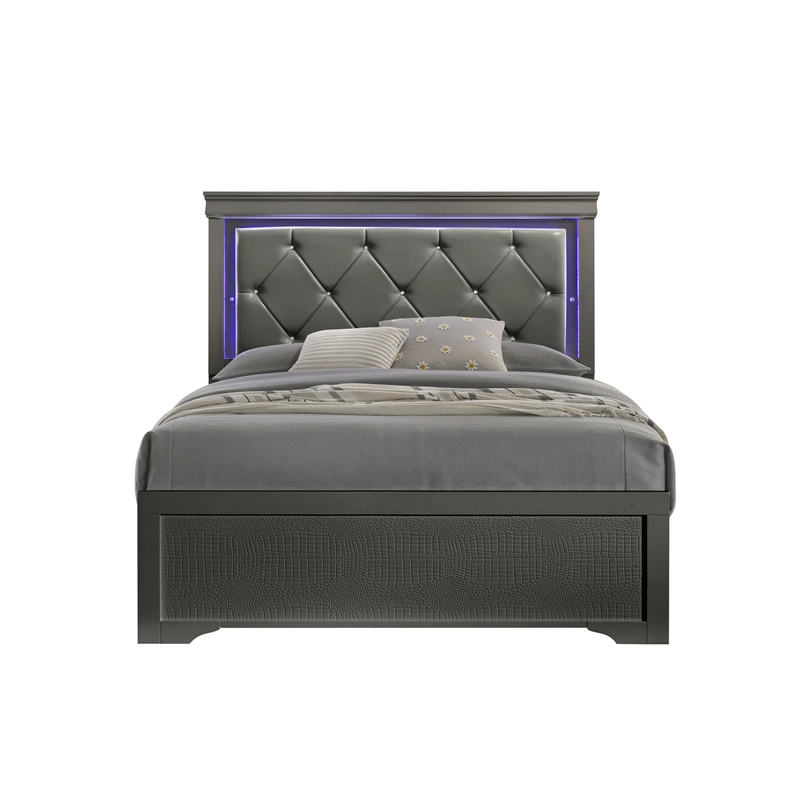 Blaze Modern Style Full 5PC bedroom set made with Wood & LED Headboard in Gray