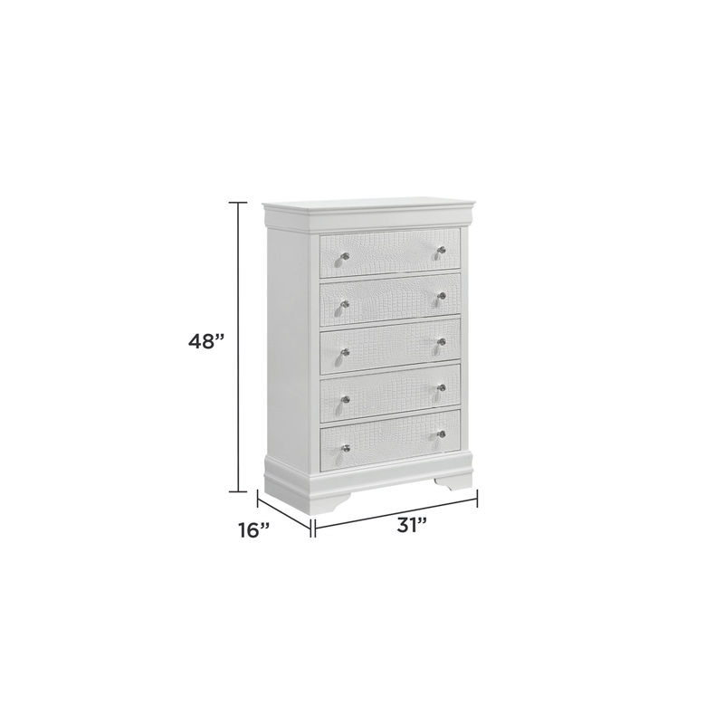 Blaze Modern Style 5-Drawer Chest made with Wood in White
