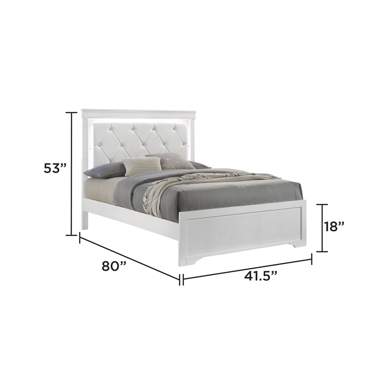 Blaze Modern Style Twin 4PC bedroom set made with Wood & LED Headboard in White
