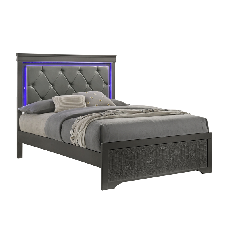 Blaze Modern Style King 5PC bedroom set made with Wood & LED Headboard in Gray