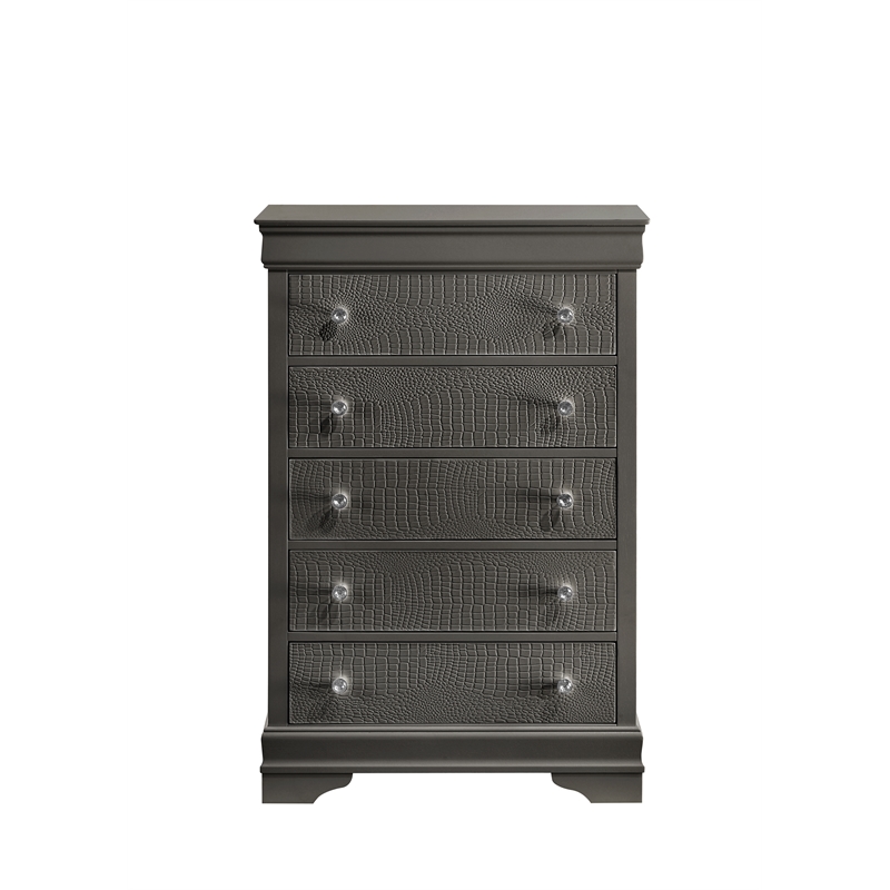 Blaze Modern Style King 5PC bedroom set made with Wood & LED Headboard in Gray