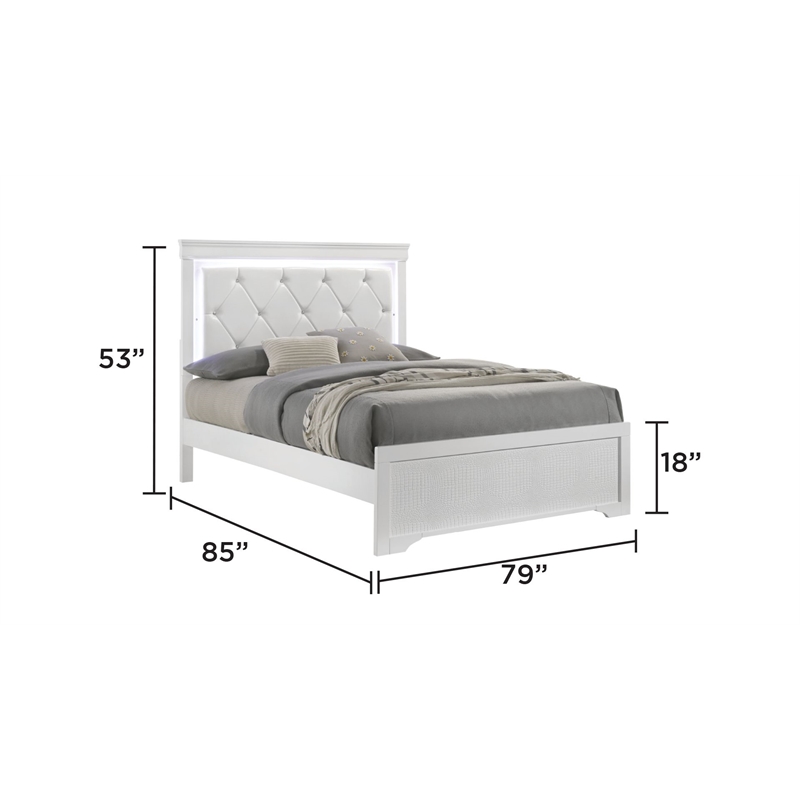 Blaze Modern Style King 5PC bedroom set made with Wood & LED Headboard in White