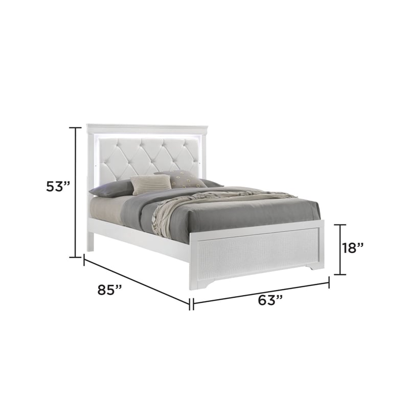 Blaze Modern Style Queen 4PC bedroom set made with Wood & LED Headboard in White