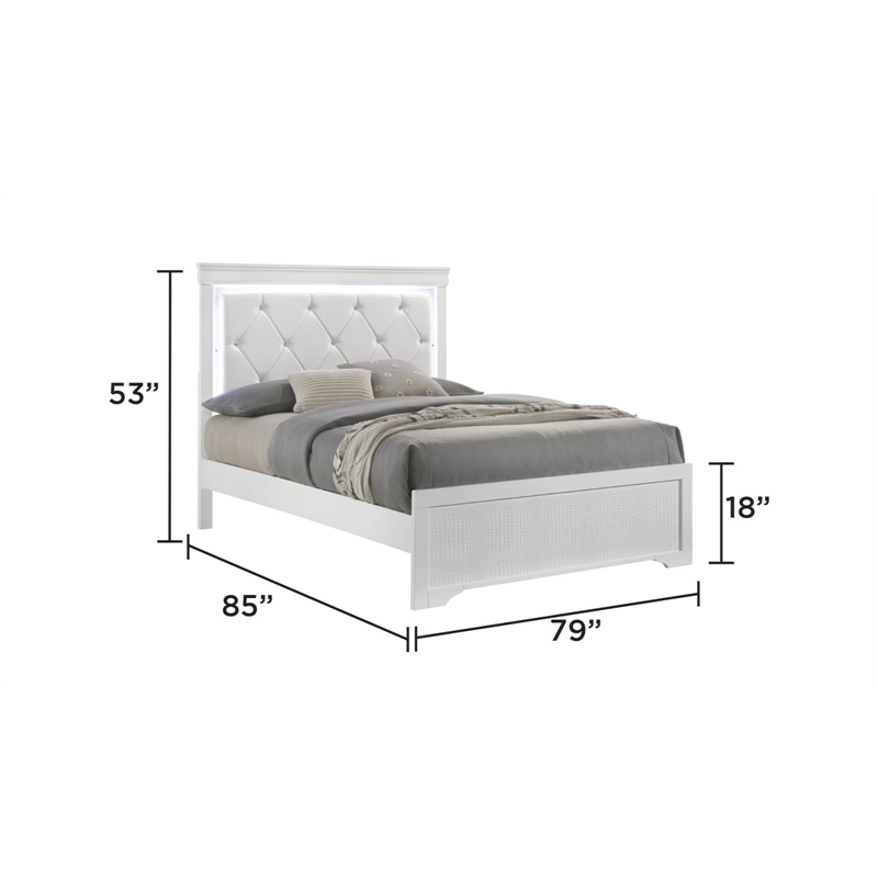 Blaze Modern Style King 4PC bedroom set made with Wood & LED Headboard in White
