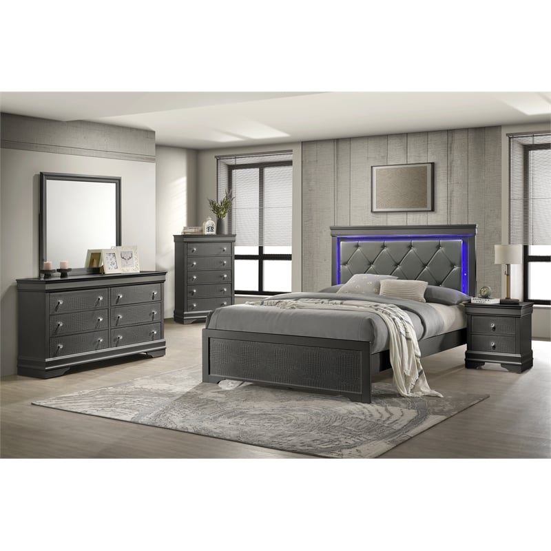 Blaze Modern Style 5-Drawer Chest made with Wood in Gray