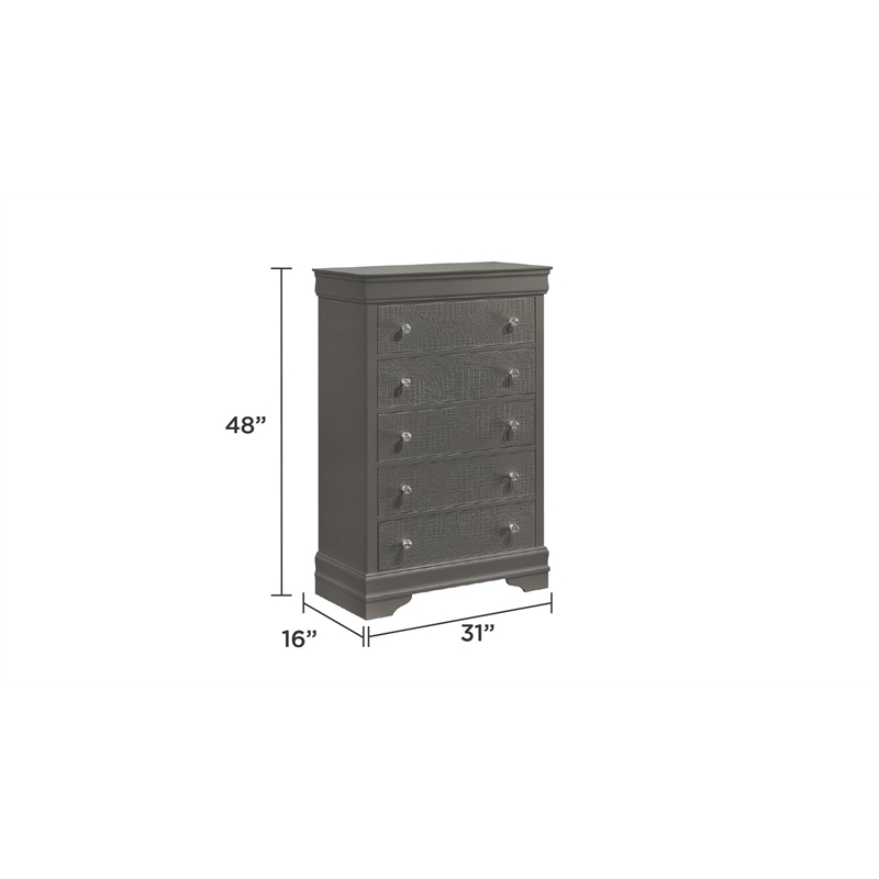 Blaze Modern Style Twin 5PC bedroom set made with Wood & LED Headboard in Gray