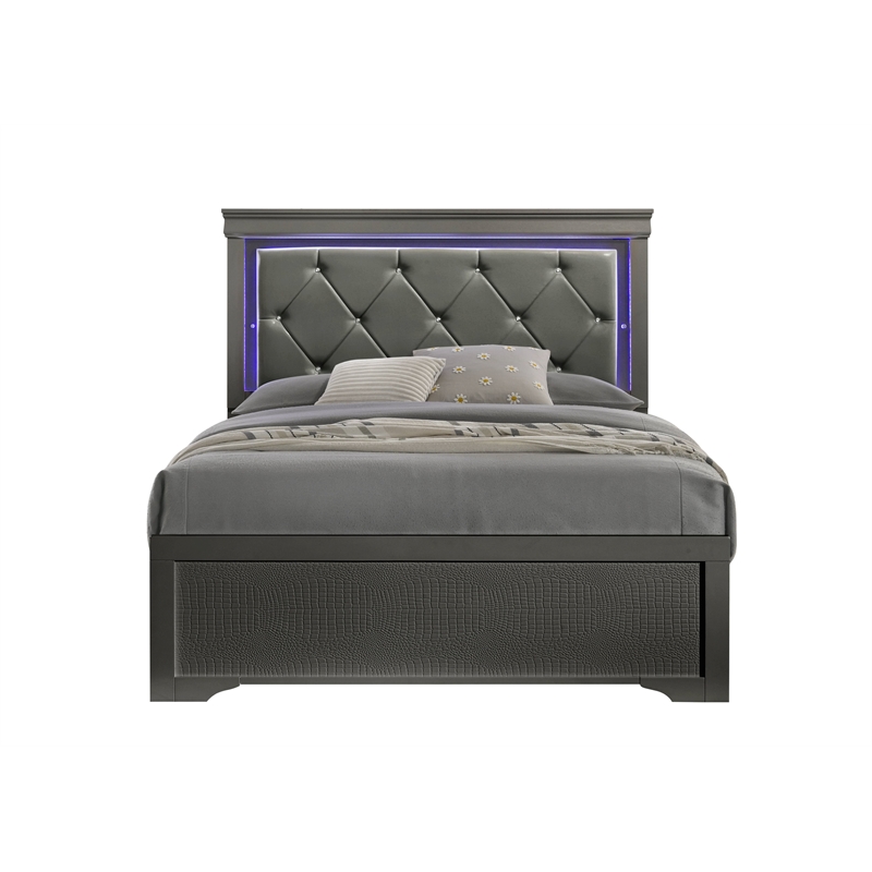 Blaze Modern Style Twin 5PC bedroom set made with Wood & LED Headboard in Gray
