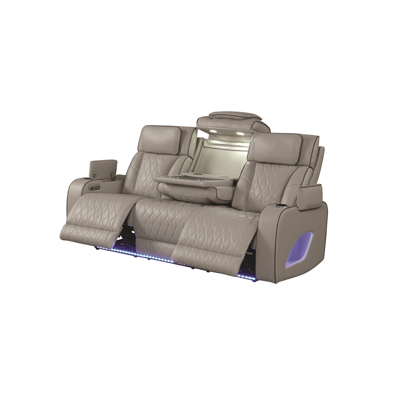 Fortuner Modern Style Recliner Sofa Made with faux leather and Wood in Gray