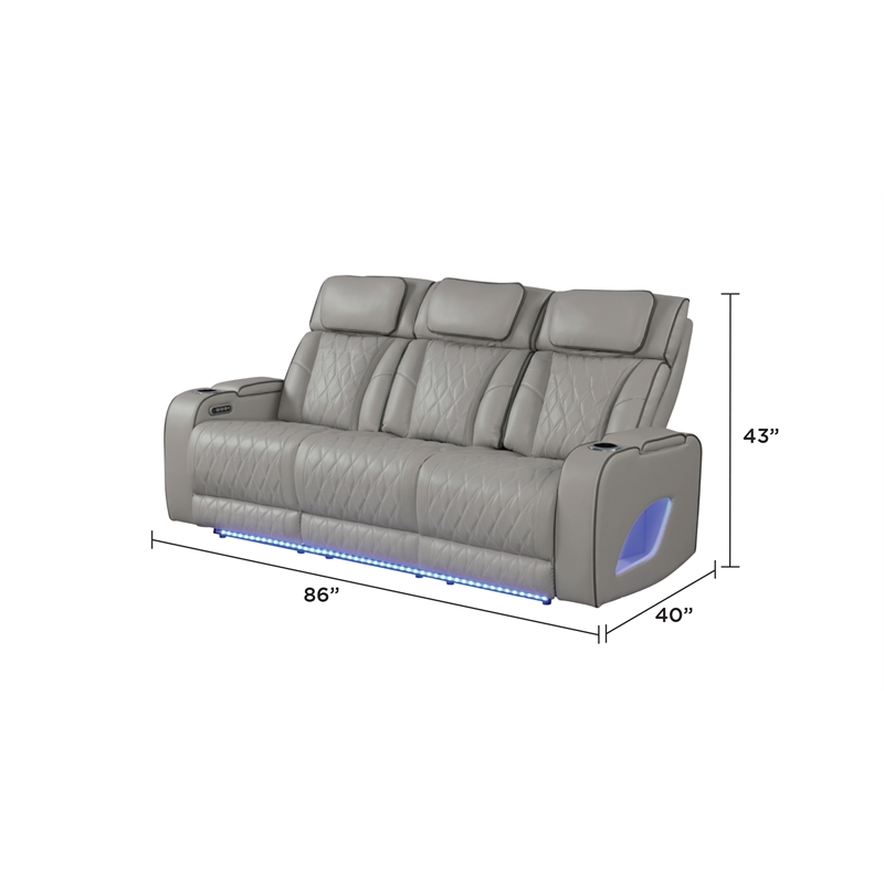 Fortuner Modern Style Recliner Sofa Made with faux leather and Wood in Gray