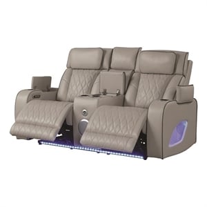 Fortuner Modern Style Recliner Loveseat Made  with faux leather and Wood in Gray