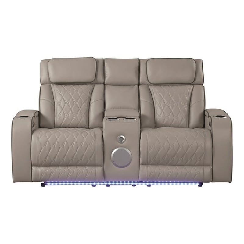 Fortuner Modern Style Recliner Loveseat Made  with faux leather and Wood in Gray