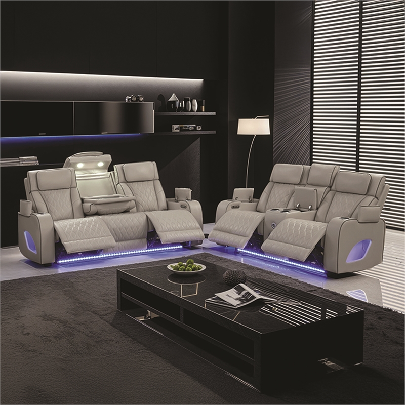 Fortuner Modern Style Recliner 2PC Livingroom Set Made with faux leather in Gray