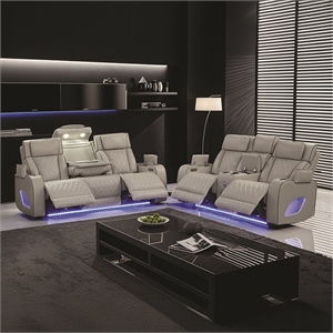 Fortuner Modern Style Recliner 2PC Livingroom Set Made with faux leather in Gray