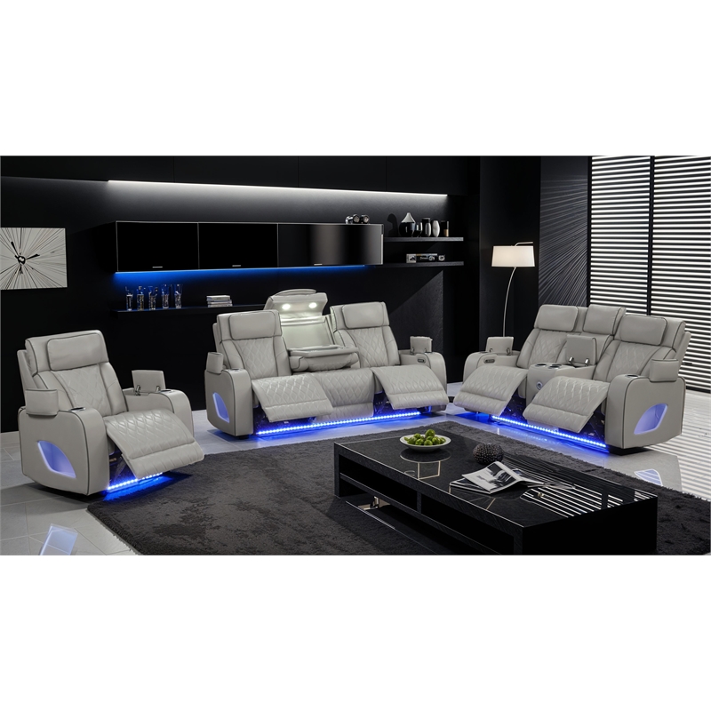 Fortuner Modern Style Recliner 3PC Livingroom Set Made with faux leather in Gray