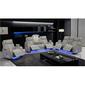 Fortuner Modern Style Recliner 3PC Livingroom Set Made with faux leather in Gray