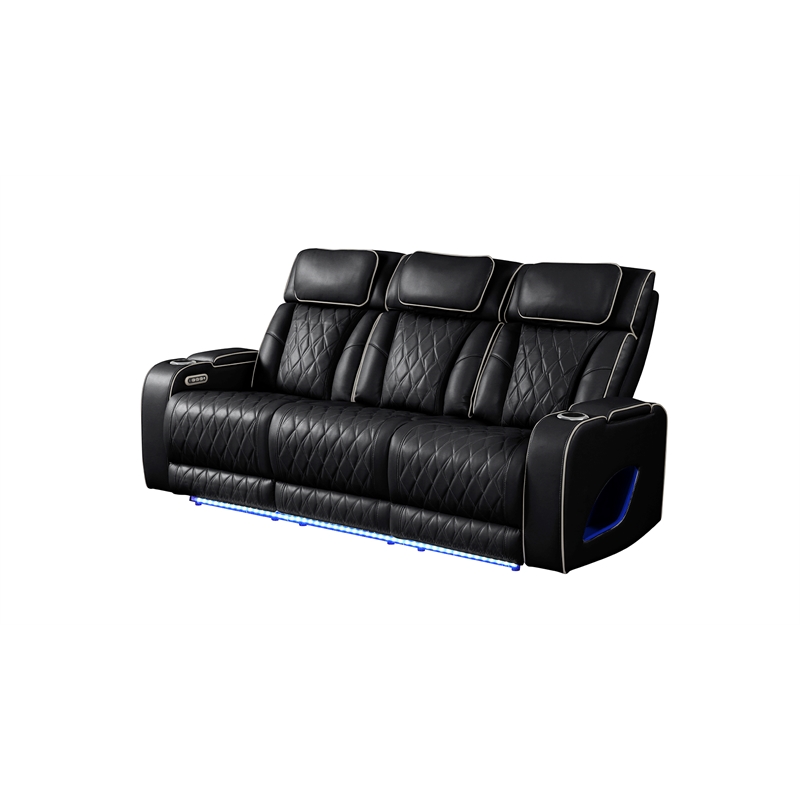 Fortuner Modern Style Recliner Sofa Made with faux leather & Wood in Black