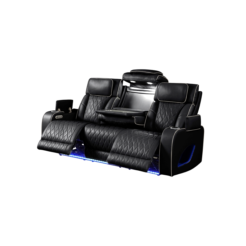 Fortuner Modern Style Recliner Sofa Made with faux leather & Wood in Black