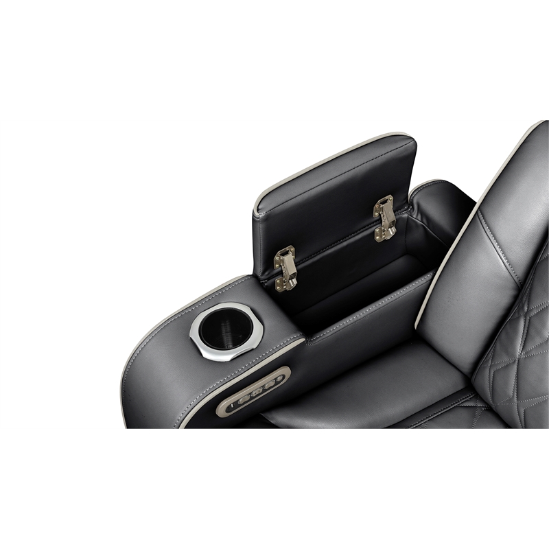 Fortuner Modern Style Recliner Sofa Made with faux leather & Wood in Black