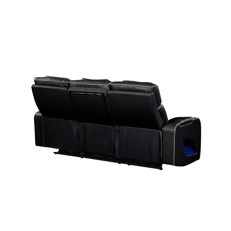 Fortuner Modern Style Recliner Sofa Made with faux leather & Wood in Black