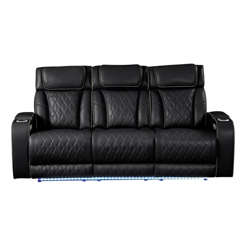Fortuner Modern Style Recliner Sofa Made with faux leather & Wood in Black
