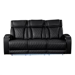 Fortuner Modern Style Recliner Sofa Made with faux leather & Wood in Black