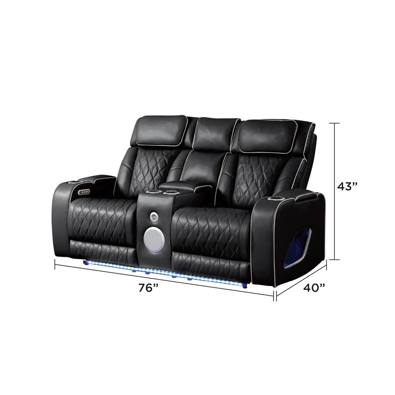 Fortuner Modern Style Recliner Loveseat Made with faux leather & Wood in Black