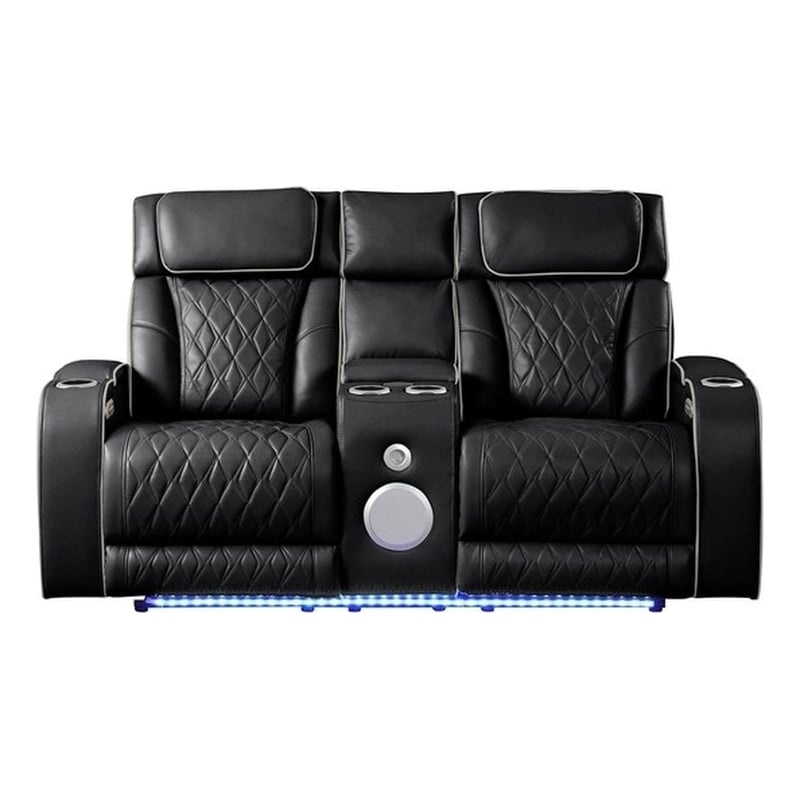 Fortuner Modern Style Recliner Loveseat Made with faux leather & Wood in Black