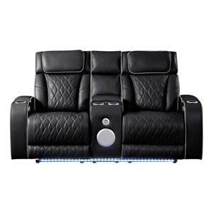 Fortuner Modern Style Recliner Loveseat Made with faux leather & Wood in Black