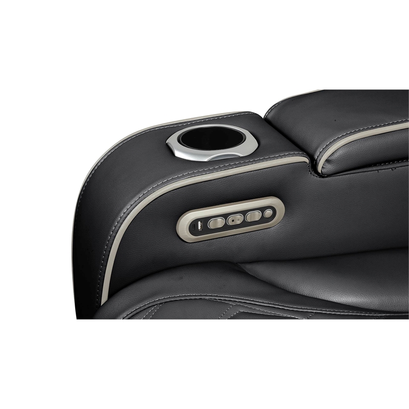 Fortuner Modern Style Recliner Loveseat Made with faux leather & Wood in Black